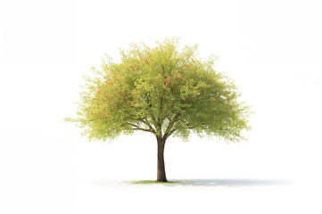 Lone tree in spring against a white backdrop