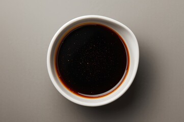 Bowl Filled with Soy Sauce Viewed from Above