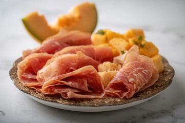 Cured Ham Varieties Paired with Melon Slices
