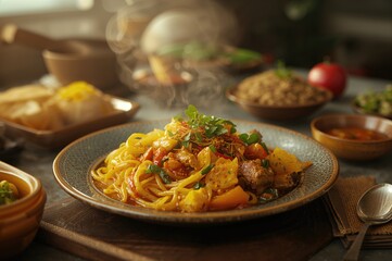 Yellow Soyo Chicken: Asian Culinary Delight with Vegetables and Soup
