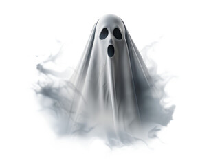 Halloween ghost on transparent background. Spirit figure. PNG element. Generative Ai.