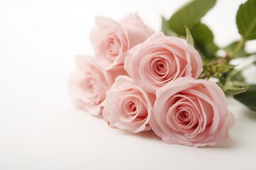 Fototapeta premium Pink roses on a plain backdrop, floral, singular, natural, season of renewal, affection, celebration, illumination, idea, present