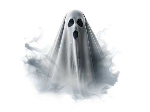 Halloween ghost on transparent background. Spirit figure. PNG element. Generative Ai.