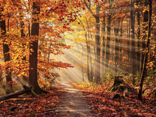 Obraz premium Autumn landscape, path in the forest.