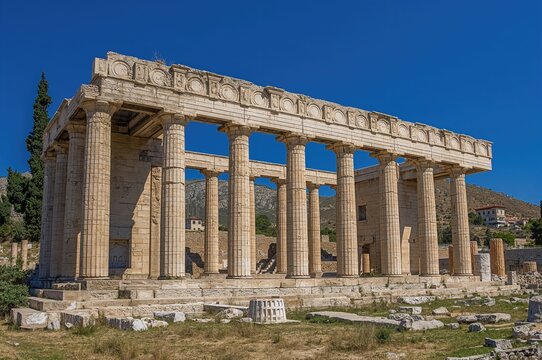 Ancient remains of the Mausoleum of Mausolus in a coastal town