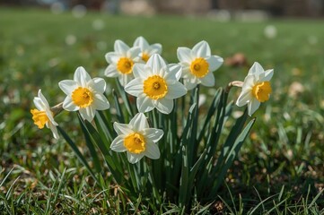 Obraz premium Blooming daffodils and narcissus signaling spring in a garden