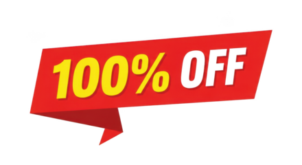 Red banner with one hundred percent off isolated on transparent background