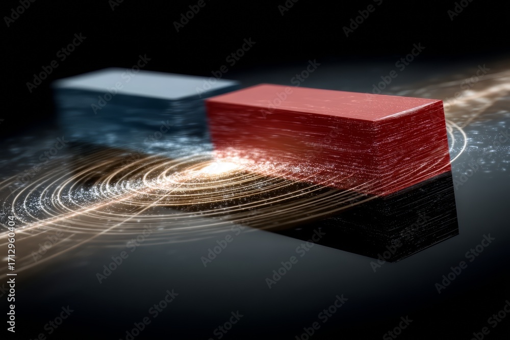 Aufkleber red and blue block with a black background. the block is in the center of the image