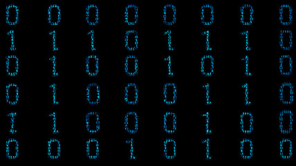 Series of blue numbers are displayed in a black background. The numbers are arranged in a grid