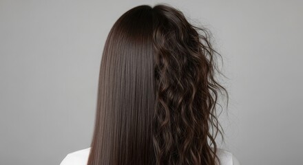 Naklejka premium Half straight and half curly hair against gray background