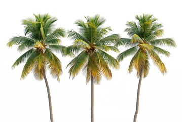 Three isolated coconut palms against a plain backdrop
