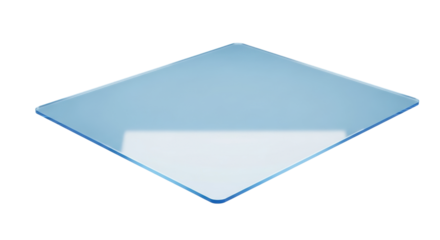 Ultra-modern holographic display sheet with cool blue luminescence, transparent polymer, isolated on transparent background, studio lighting, concept of futuristic innovation
