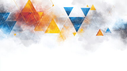 Colorful abstract geometric pattern with triangles and soft clouds in a blend of orange, blue, and gray shades