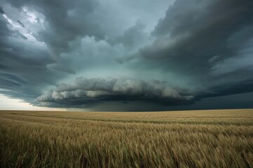 Dark Storm Clouds Over Expansive Wheat Fields