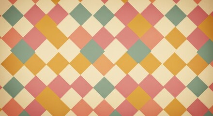 A vintage-style harlequin pattern with a repeating diamond motif in pastel colors.