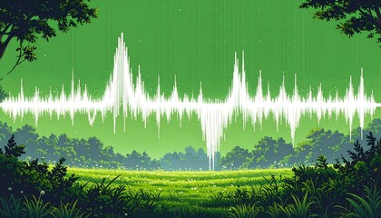 Lush green landscape with sound wave