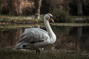 Obraz premium Graceful swan gliding through a peaceful garden