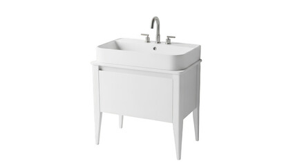 Modern white bathroom vanity with sink isolated on transparent background