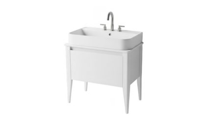 Modern white bathroom vanity with sink isolated on transparent background