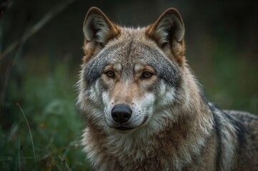 Mesmerizing close-up shot of a Grey Wolf in its natural woodland habitat