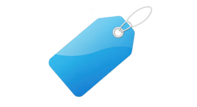 Blank blue price tag isolated on transparent background for product promotion