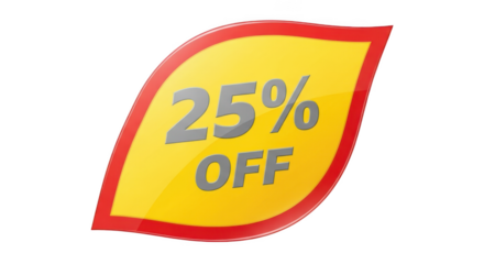 Twenty five percent off sale promotion banner isolated on transparent background