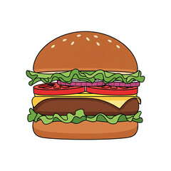 Hamburger Cheeseburger Fast Food Vector Illustration with Detailed Layers