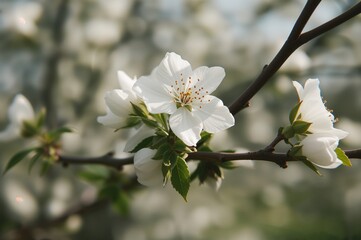 Obraz premium Blooming Horse Chestnut Tree with White Flower Clusters in Springtime