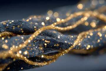 A black background with gold glittery strings