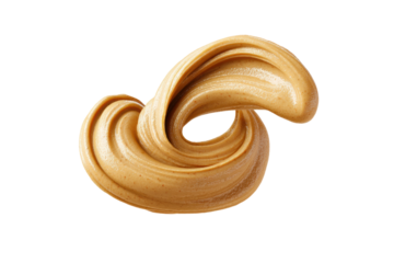Smooth swirl of creamy peanut butter on a black background, cut out