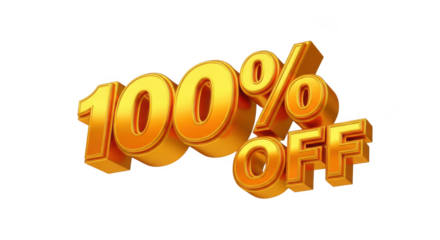 Golden one hundred percent off isolated on transparent background for sale concept