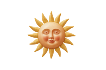 Smiling sun face with radiant rays on black background, cut out