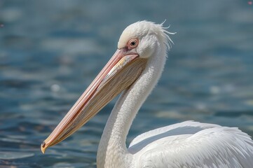 Obraz premium Portrait of a magnificent large white pelican in its natural habitat. Wildlife photography capturing the elegance of a pelican species.