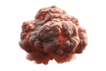 Fiery explosion cloud with intense heat and smoke, cut out