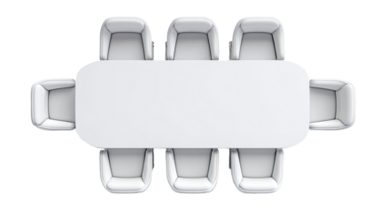 Oval conference table with light gray chairs