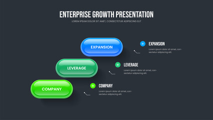 Digital Launch Three Element Infographic Slideshow Design. Project Analysis 3 Option Diagram Frame Template. Enterprise Briefing Presentation Layout Vector Illustration.