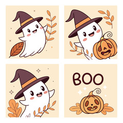 Four charming watercolor illustrations with vibrant colors