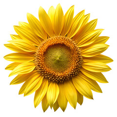 “Isolated sunflower bloom on white background, bright yellow petals, PNG”