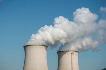 Obraz premium Dense smoke emitted from the chimneys of a heat generation facility