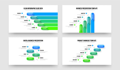 Enterprise Insight 5 4 Option Infographic Frame Layout Set. Corporate Planning Five Four Element Diagram Presentation Template Vector Illustration Collection.