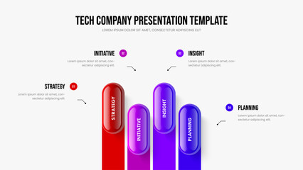 Digital Introduction Four Step Infographic Slide Template. Advertising Solution 4 Element Diagram Presentation Design. Financial Overview Slideshow Layout Vector Illustration.