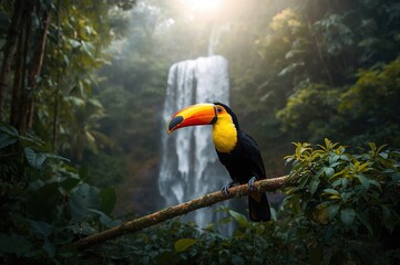 Obraz premium Toucan perched on tree limbs