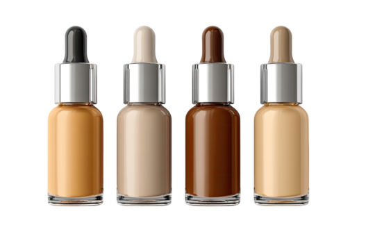 Four tinted serums/liquids in varying skin tones
