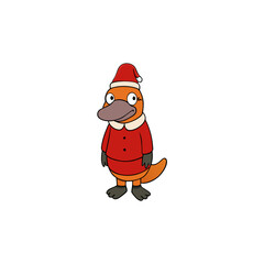 Obraz premium funny platypus wearing christmas dress and hat 