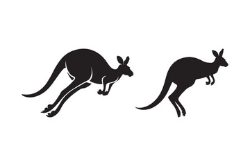 Two black kangaroo silhouettes leaping against a white background