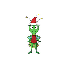funny grasshopper wearing christmas dress and hat 