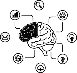 Vector brain innovation concept with ideas icons silhouette illustrator