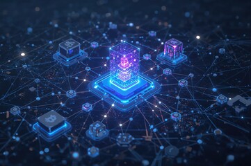 Illustration of a blockchain network managing a supply chain agreement through smart contract code