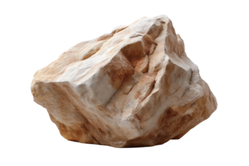 Large irregular sandstone rock with rough surface on black background, cut out