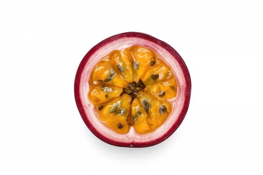 The tropical fruit known as taxo displayed on a plain white surface